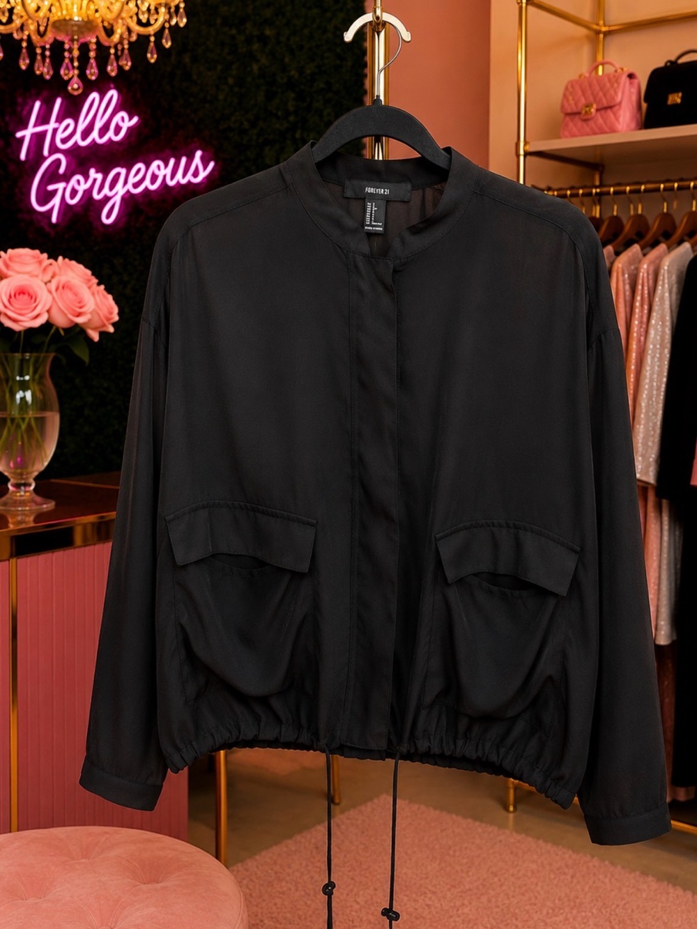 Forever 21 Black Mesh Utility Jacket/Blouse | Size Small (Fits Like Large)
